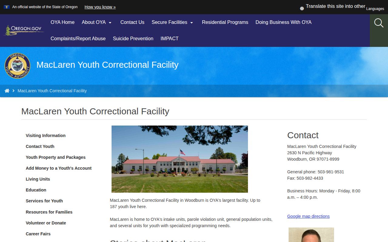 MacLaren Youth Correctional Facility OYA records and release source